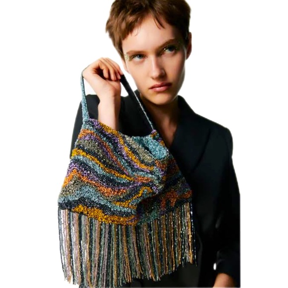 Zara Women Beaded Handbag with Fringes 👜 - Picture 2 of 9